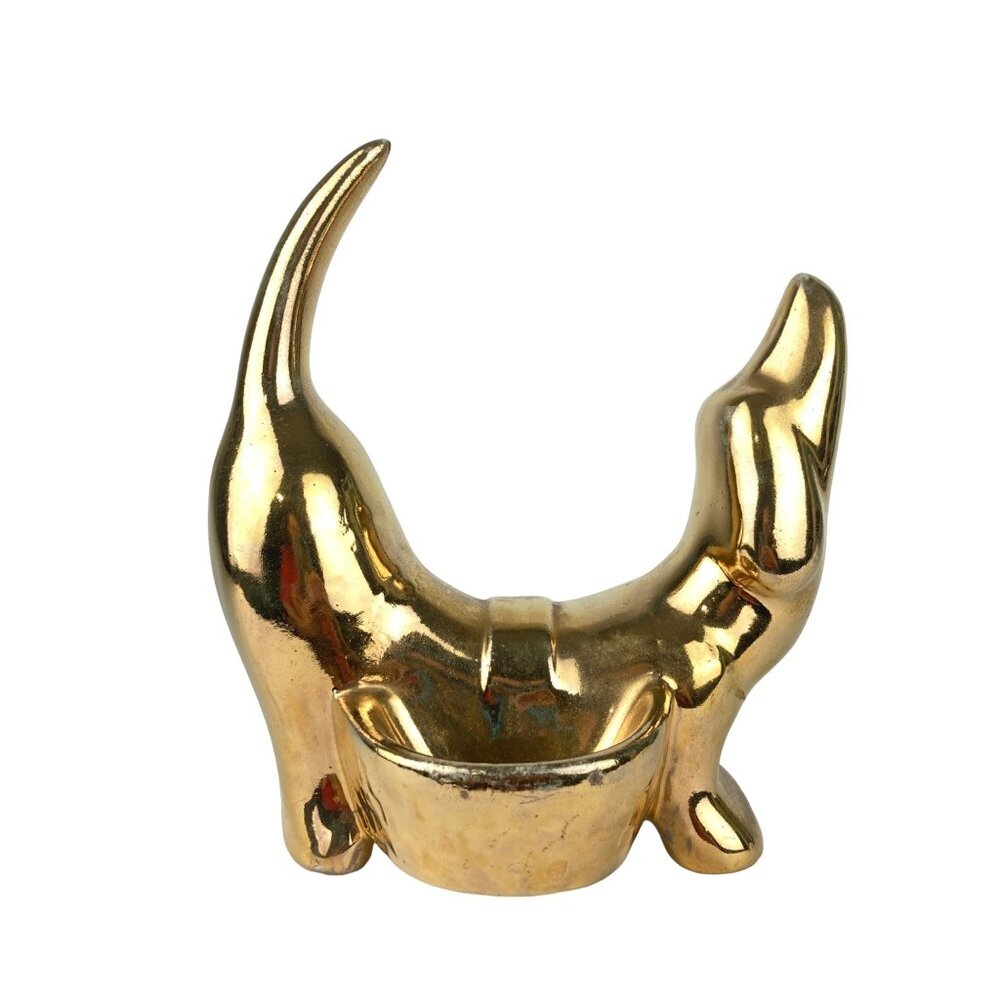 Vintage AL Hirsch IG Ely 1950 Dachshund Ring Valet 22K Gold Plated Ceramic